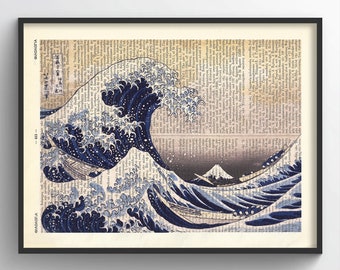 Japanese Hokusai Waves Print, Antique Giclee Poster Vintage Edo Era art Living room Decor Kitchen Katsushika Gallery Kanagawa wall hanger