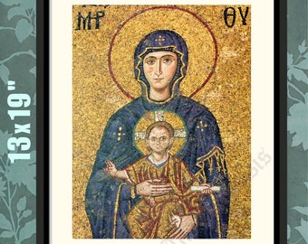 Byzantine Art, 2, Mosaic, Hagia Sofia, Constantinople, Virgin Mary Decor, Virgin Mary Print, Virgin Mary Art, Virgin Mary Icon, Greek Icons