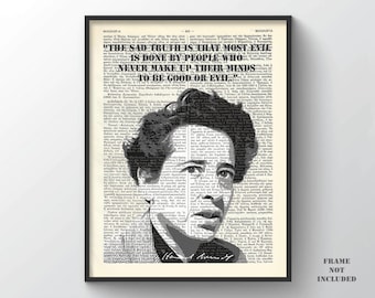 Hannah Arendt Quote Print, Feminist Symbol, German American Historian Poster, Hannah Arendt Wall Art Philosopher and Political Theorist Gift