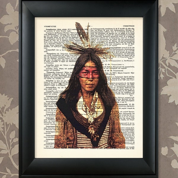 Native American Boy, American Indian Art,  Upcycled Dictionary page Art Print / 8.5"x11" (210x280 mm) / Vintage Greek Encyclopedia poster