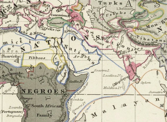 1850 民族誌、世界地図、人類、世界史、19 世紀の地図帳、歴史地図