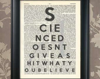 Science vs Religion, Science Eye chart, Science Print, Science Poster, Science Art, Science Wall Art, Science Humor, Evolution,Atheist Print