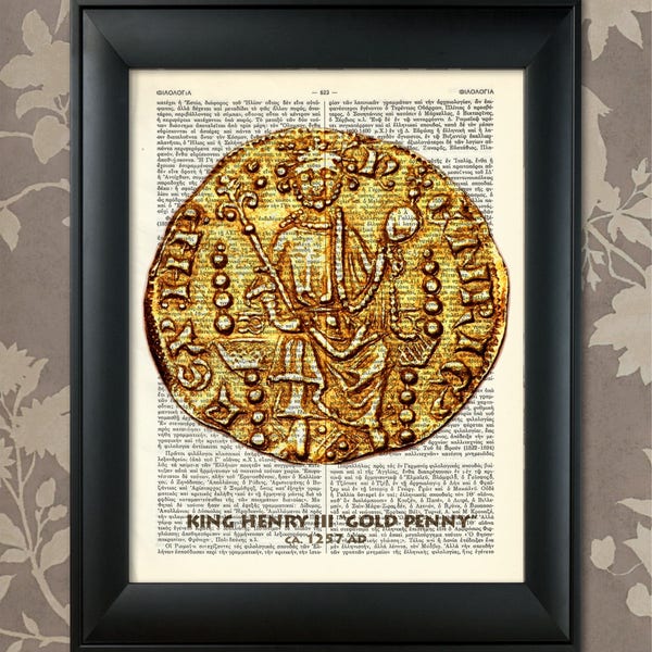 Gold Penny, King Henry III, 1257 AD, Coins Art, English Coin Art, Coin Print, Coin Poster, Medieval Coin, Medieval Art, Medieval England