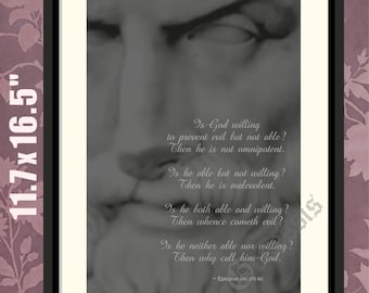 Epicurus, Philosophical Quote, Philosophy Print, Greek Philosophy, Great Philosophers, Epicurus Print, Ancient Greek Wisdom, Atheism Print