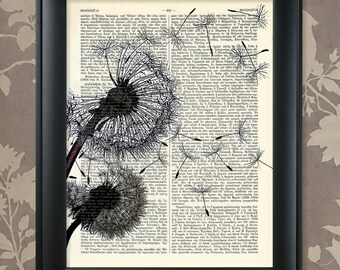 Dandelions Blowing in the Wind / Dandelions Print / Dandelions Art / Upcycled Antique Dictionary Art Print /  Vintage Greek Encyclopedia