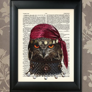 WISE GYPSY OWL / Upcycled Antique Dictionary Art Print / 8.5"x11" (210x280 mm) Poster / Vintage Enciclopedia griega