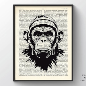 Iwazaru Mute Chimp Print, Three Wise Monkeys Wall Art Chimpanzee