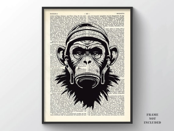 Iwazaru Mute Chimp Print, Three Wise Monkeys Wall Art Chimpanzee