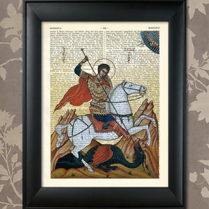 Saint George, The Dragon Slayer, Saint George print, St George Print Saint George poster, Saint George art, St George, Greek Icons