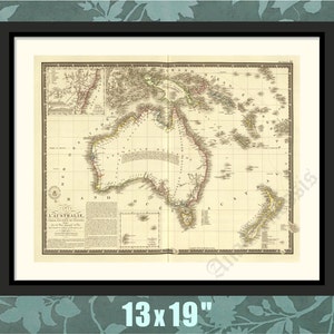 Australië en Nieuw-Zeeland 1826, Australische geschiedenis, geschiedenis van Nieuw-Zeeland, historische kaart, historische print, historische kunst, Australisch geschenk