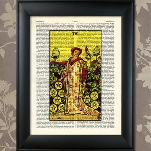 Negen van Pentakels, Tarot Card Print, Tarot Card Poster, Tarot Print, Tarot kunst, Tarot kunst aan de muur, Tarot Gift, Tarotkaarten, Tarot Deck, Minor Arcana