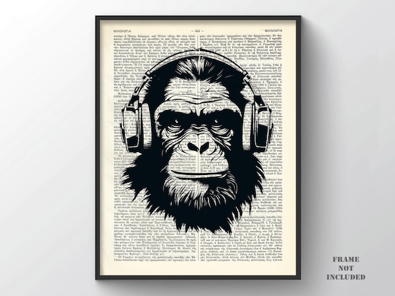 Kikazaru Deaf Chimp Print, Three Wise Monkeys Wall Art Chimpanzee