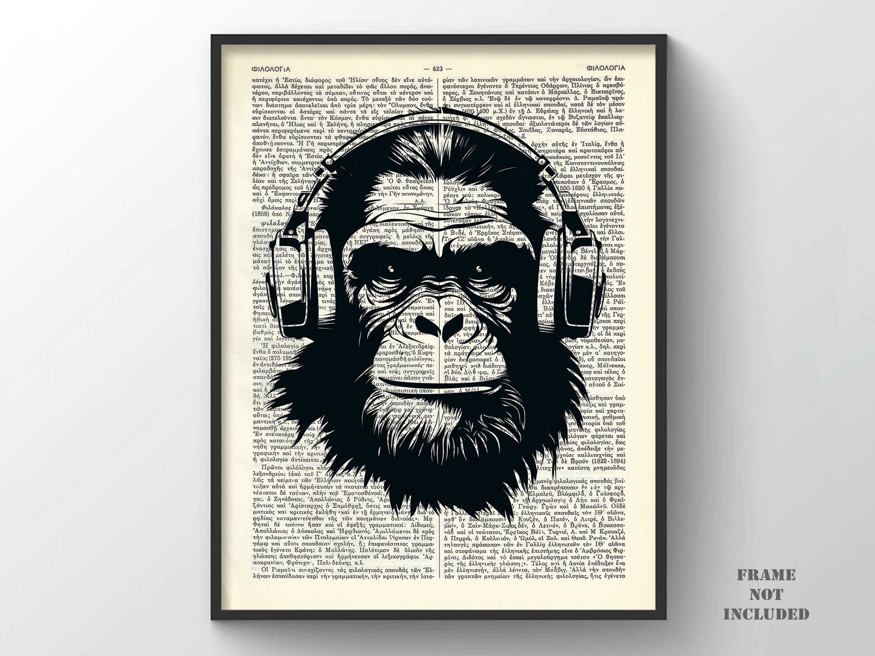 Kikazaru Deaf Chimp Print, Three Wise Monkeys Wall Art Chimpanzee
