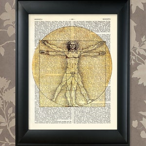 Vitruvian Man, Leonardo Da Vinci / Da Vinci Sketch, Da Vinci Print, Da Vinci Art, Dictionary page Art Print / Vintage Greek Encyclopedia