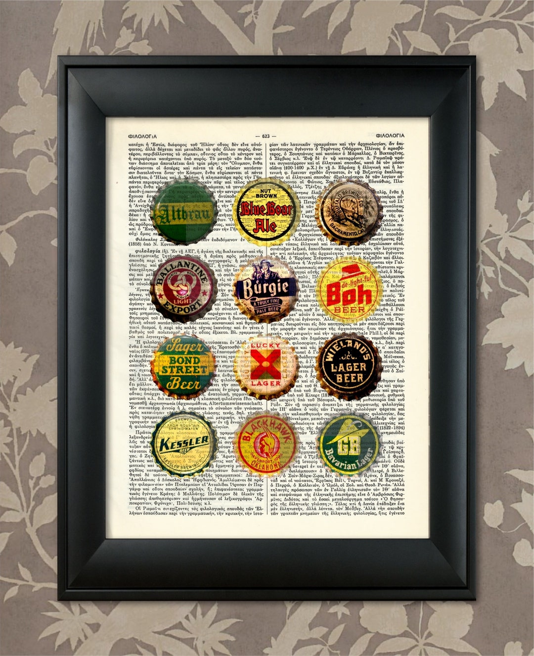 Vintage Beer Bottle Caps, Beer Print, Beer Bottle Art, Beer Art, Beer