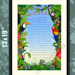 Selva tropical, un cuento en una impresión, impresión infantil, arte infantil, póster infantil, impresión infantil, arte infantil, arte de pared infantil, arte de la habitación del niño