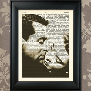 Cary Grant, Ingrid Bergman, beroemde kus van Hitchcock&#39;s beruchte, Cary Grant print, Ingrid Bergman print, filmkunst, bioscoopsterren