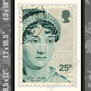 Jane Austen STAMP, Jane Austen Sketch, Jane Austen print, Jane Austen Art, Jane Austen Poster, Jane Austen wall art,Pride and Prejudice,Emma