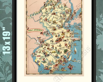 New Jersey 1935, Pictorial Map, New Jersey History, New Jersey Map Print, New Jersey Decor, Historical Map,Historical Print,Historical Art