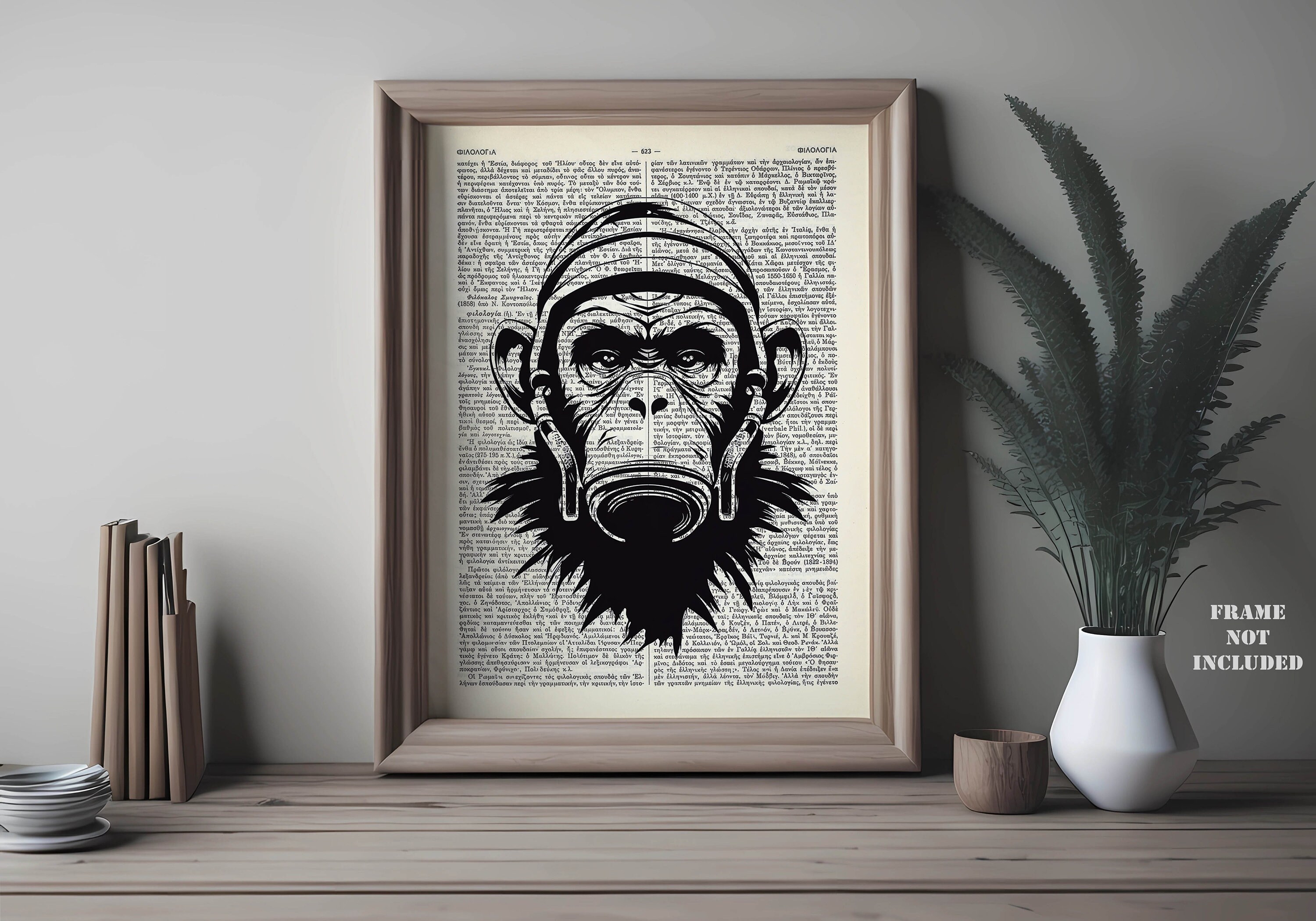 Iwazaru Mute Chimp Print, Three Wise Monkeys Wall Art Chimpanzee