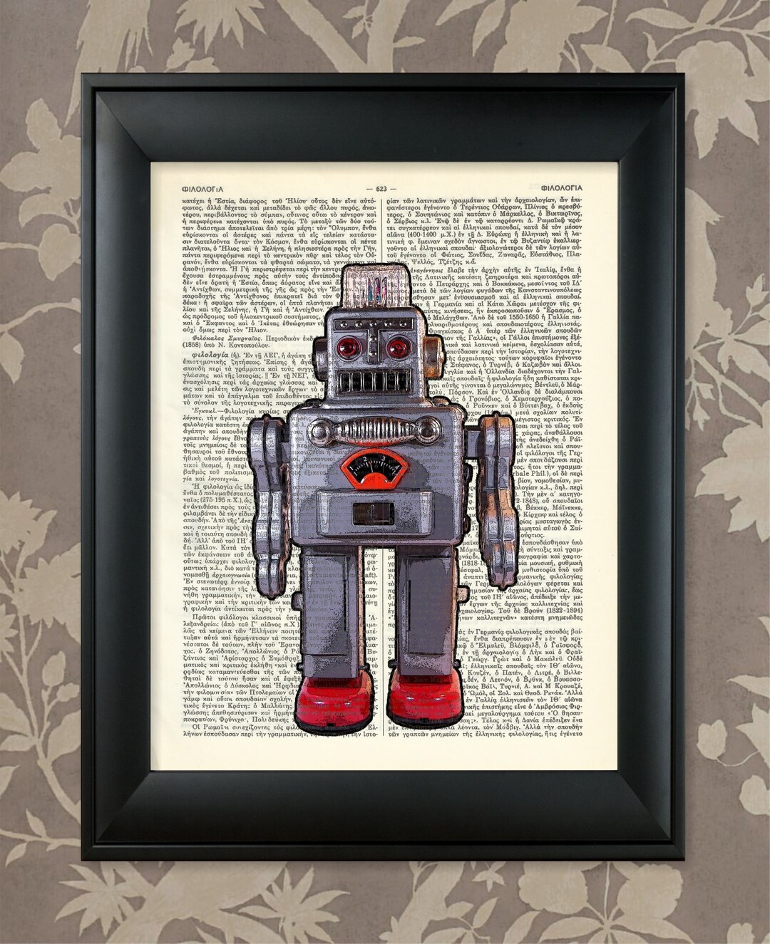 Retro Toy Robot - Decor Piece / Upcycled Dictionary Antique Book
