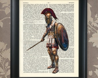 Spartan Hoplite, Spartan Soldier Art / Sparta Print / Dictionary Art Print / 8.5"x11" (210x280 mm) Poster / Vintage Greek Encyclopedia