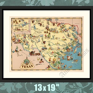 Texas 1935, Pictorial Map, Texas History Art, Texas Map Print, Texas Decor, Texas Gift, Historical Map, Historical Print, Historical Art