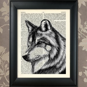 Wolf&#39;s head Print, Wolf Poster, Wolf Print, Wolf art, Wolf wall art, Wolf Dictionary Art, Wildlife decor, Wildlife Art, Wildlife Print
