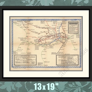 London Underground Electric Rail System Map, 1920, London History Print, London Tube Map, Historical Map, Historical Print, Historical Art