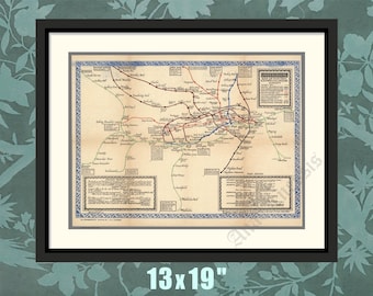 London Underground Electric Rail System Map, 1920, London History Print, London Tube Map, Historical Map, Historical Print, Historical Art
