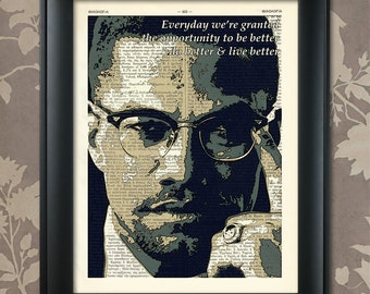 May include: A black and white portrait of a man with glasses, printed on a vintage book page. The text "Everyday we're granted the opportunity to be better do better & live better" is printed above the portrait.