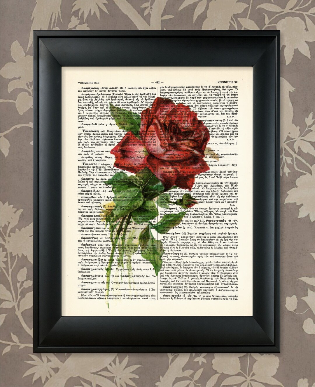 Flower Illustration Red / Upcycled Antique Dictionary Art Print / 8.5 ...