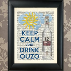 Keep Calm and Drink Ouzo, Keep Calm Humor, Humorous Print, Greek Wall Art, Greek Gift, Greek Print, Greek Poster, Greek Decor, Kitchen Decor
