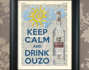 Keep Calm and Drink Ouzo, Keep Calm Humor, Humorous Print, Greek Wall Art, Greek Gift, Greek Print, Greek Poster, Greek Decor, Kitchen Decor