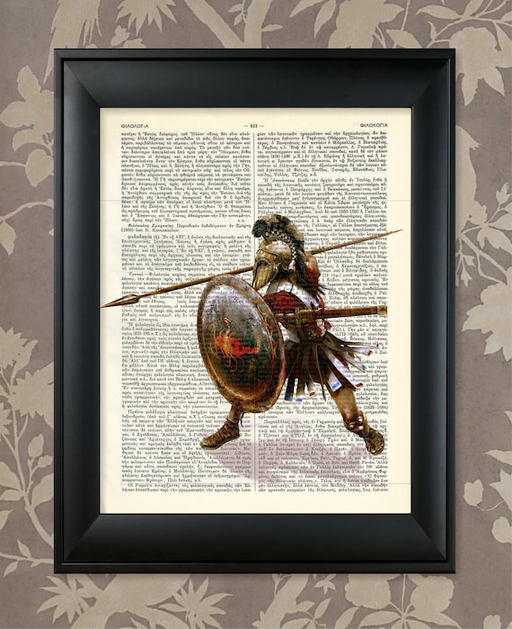Athenian Hoplite, Athenian Soldier Art, Ancient Greece, Ancient Athens, Ancient Greek, Dictionary Art Print / Vintage Greek Encyclopedia