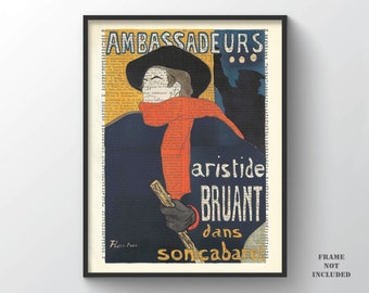 Art Nouveau Poster Ambassadeurs Print Henri de Toulouse Lautrec French Artist Aristide Bruant Cabaret Singer 1892 Lithograph Vintage Decor