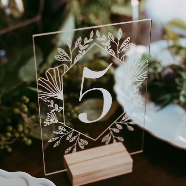 Garden Acrylic Table Numbers - Modern Wedding Sign - Wedding Table Decor - Outdoor Boho Clear Table Number - Romantic Wedding Table Decor -