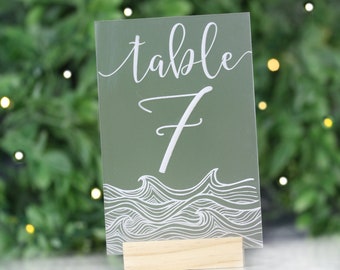 Nautical Acrylic Table Numbers - Table Numbers Wedding - Table Numbers with Holders - Beach Themed Wedding Decor - Wedding Signage