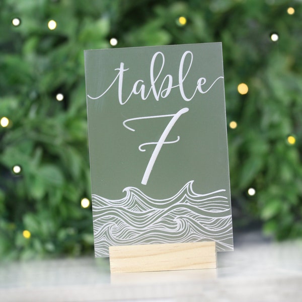 Nautical Acrylic Table Numbers - Table Numbers Wedding - Table Numbers with Holders - Beach Themed Wedding Decor - Wedding Signage