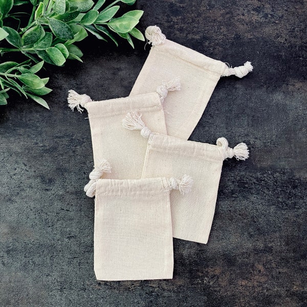 3 x 4 Inches Cotton Muslin Bags, Reusable Canvas Cotton Double Drawstring Premium Quality Muslin Bags, Favor Bags, Gift Bags