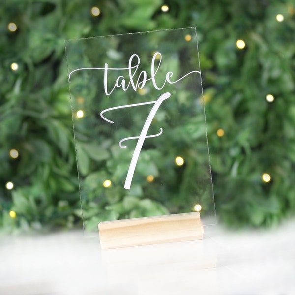 Acrylic Table Numbers - Acrylic Wedding Sign - Rustic Table Numbers - Wedding Table Numbers - Reception Decor Signage - Clear Wedding Sign