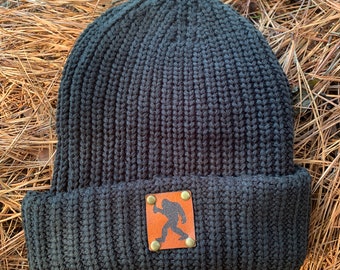 Bigfoot Hat | Sasquatch Beanie | Beer drinking gift | Gifts for dad | Leather Patch Hat | Hunters Gift