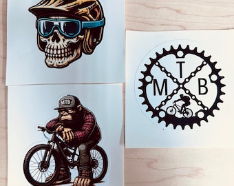 Mountain Bike Sticker Pack: Bigfoot, Skull, MTB Decals (Set of 3)
