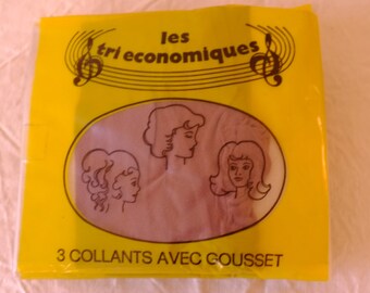 Set of 3 pantyhose nylon seventies vintage stockings tights woman, "Les Tri economic" brand, women gift, mothers