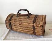 Old straw picnic bag, antique bag, collectible bag