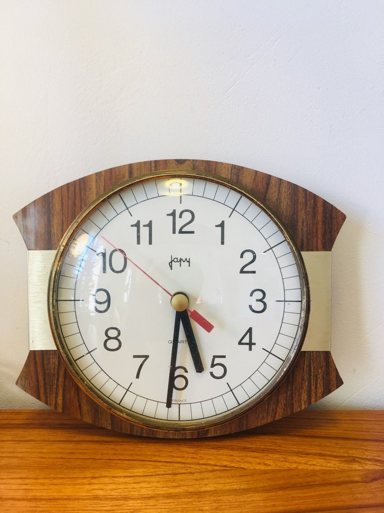 Horloge Vintage en Formica, Horloge Ancienne Japy, Murale Seventies, Cadeau Vintage