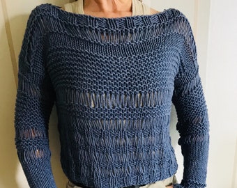 Knit women sweater ,Knit wool boho top , crop top for women, wool sweater, denim pullower, winter jumper,hand knit blouse, winter wear