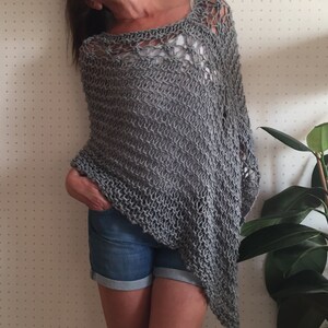 Wool women poncho, wool knit top , knit women fashion, gray poncho sweater, boho top, teen wool top, handknit shrug,