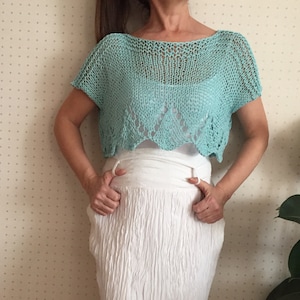 Knit summer top, boho chic sweater, women summer top, lace blouse,  hand knit blue top, loose knit, light weight