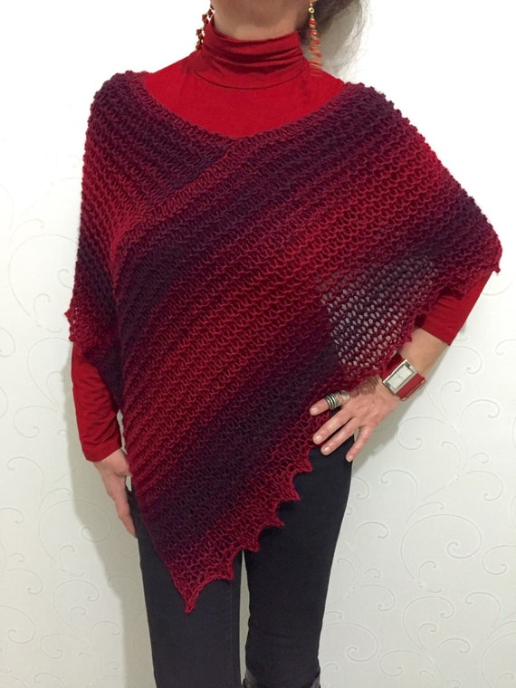 Poncho de lana roja suéter poncho rojo y burdeos chal de - Etsy España
